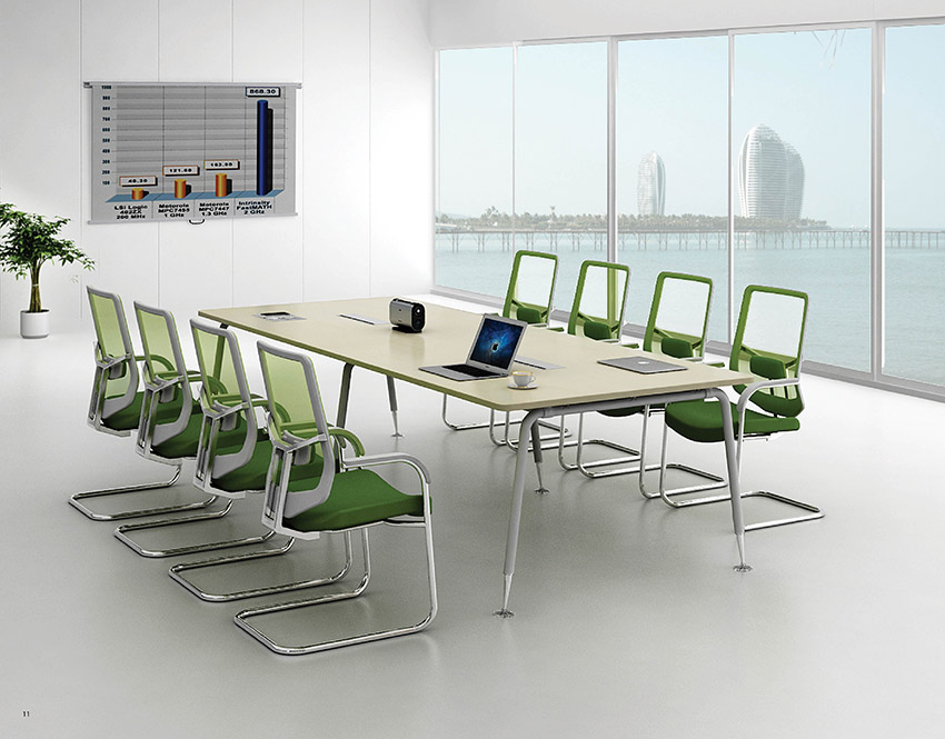 現代時尚簡約長條10人板式鋼架會議桌廠家