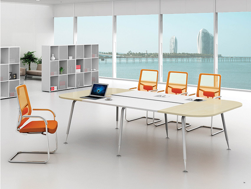 現代時尚簡約橢圓8人板式鋼架會議桌洽談桌